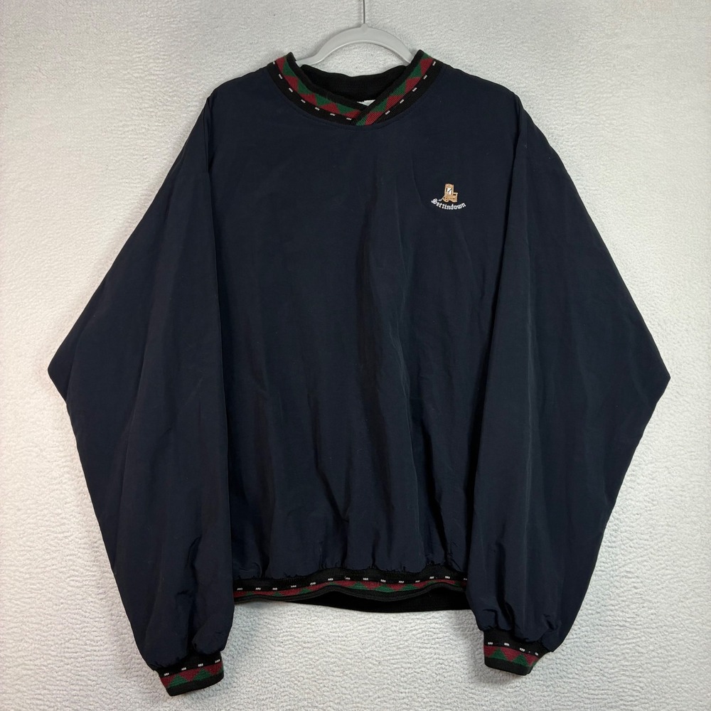 Vintage Turfer Settindown Windshirt Men L Black Golf Pullover V Neck 90s USA